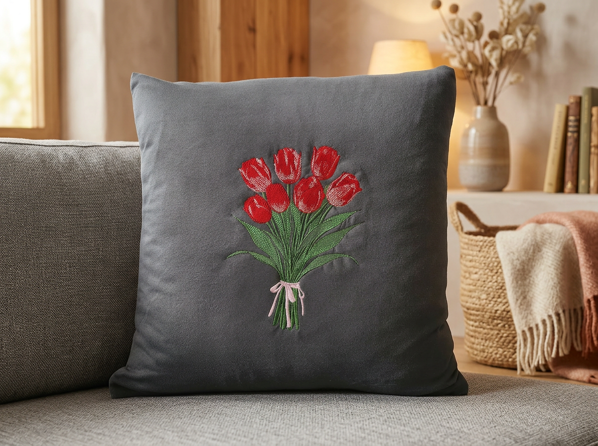 Kissen mit Tulpenstrauß