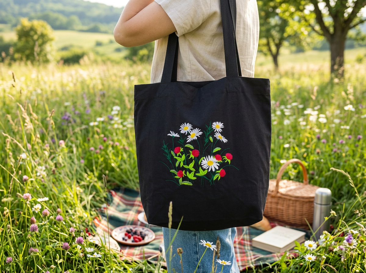 Umhängetasche mit Wildblumenmotiv