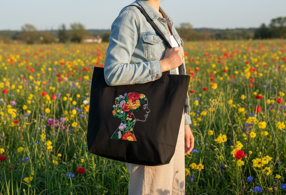 Umhängetasche mit floraler Stickerei