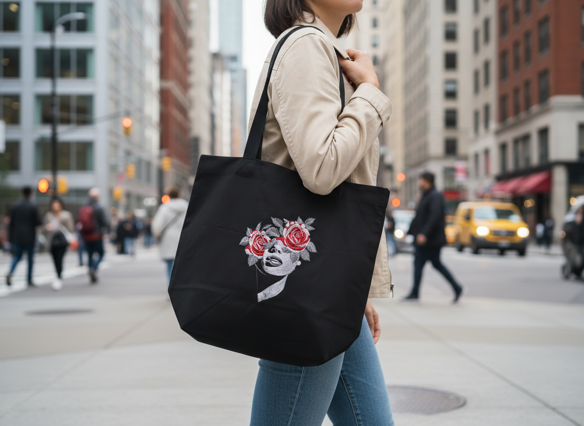 Umhängetasche mit abstraktem Rosenmotiv